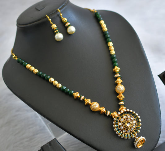 Antique gold tone Green Round Jhumkka Pendant Necklace Set-dj09171