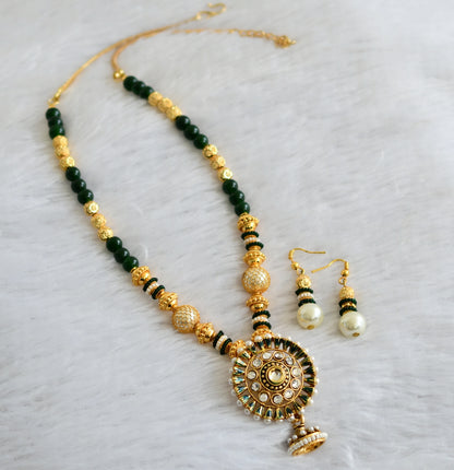 Antique gold tone Green Round Jhumkka Pendant Necklace Set-dj09171