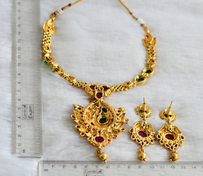 Antique Kemp-green Meenakari Peacock Necklace Set-dj09164