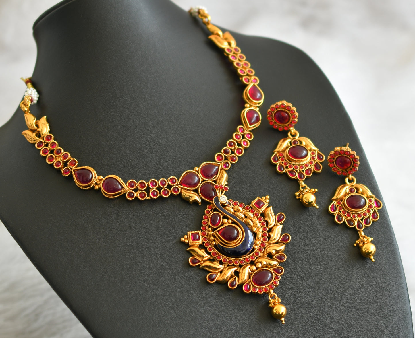 Royal Antique Kemp Meenakari Peacock Necklace Set-dj09163