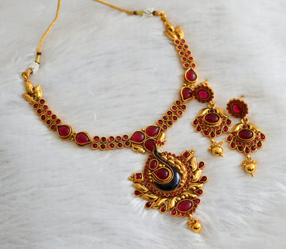 Royal Antique Kemp Meenakari Peacock Necklace Set-dj09163