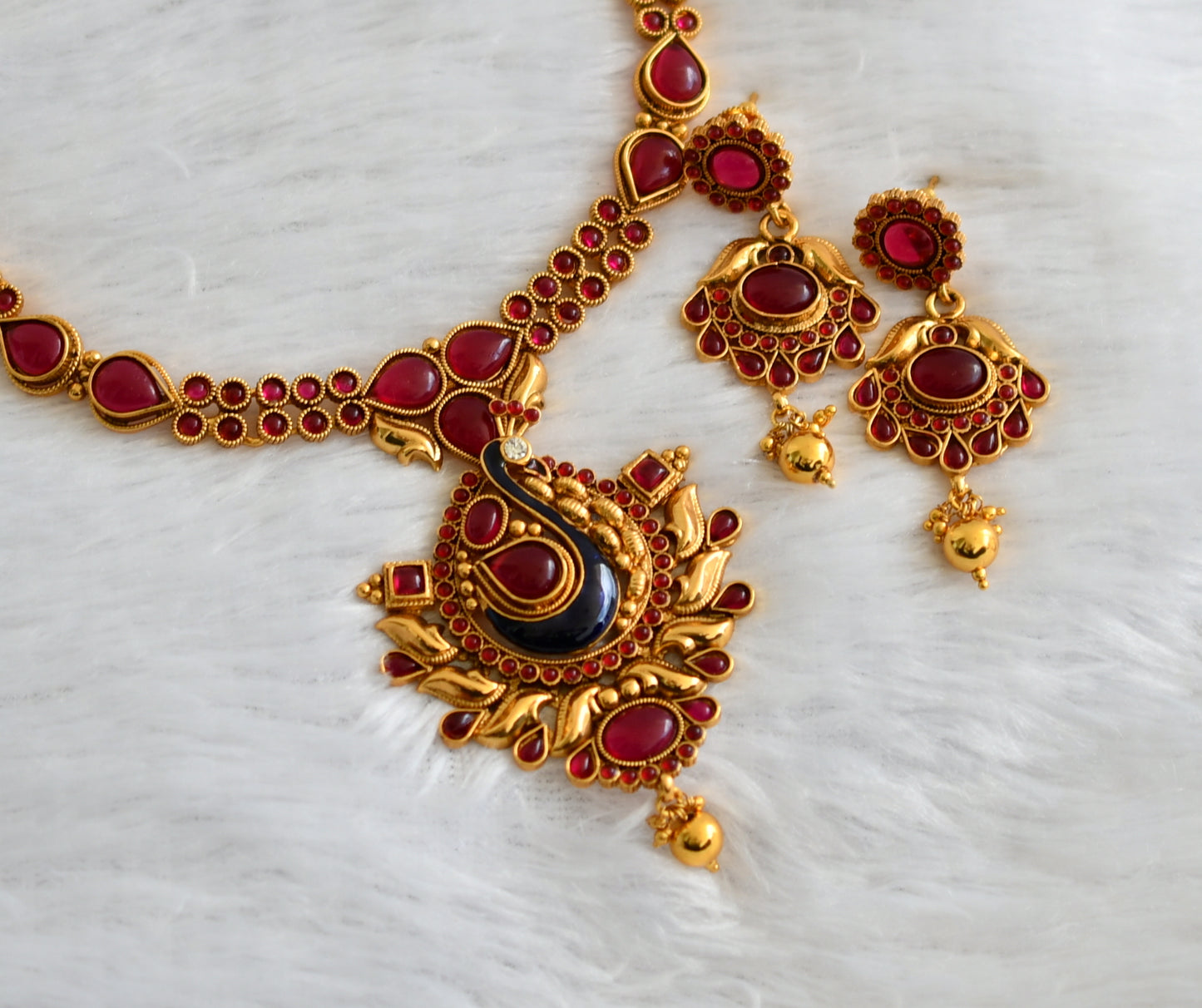 Royal Antique Kemp Meenakari Peacock Necklace Set-dj09163