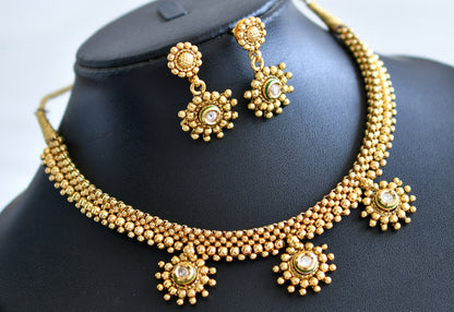 Antique gold tone kundan white necklace set dj-03923