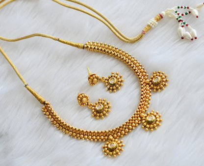 Antique gold tone kundan white necklace set dj-03923