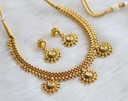 Antique gold tone kundan white necklace set dj-03923