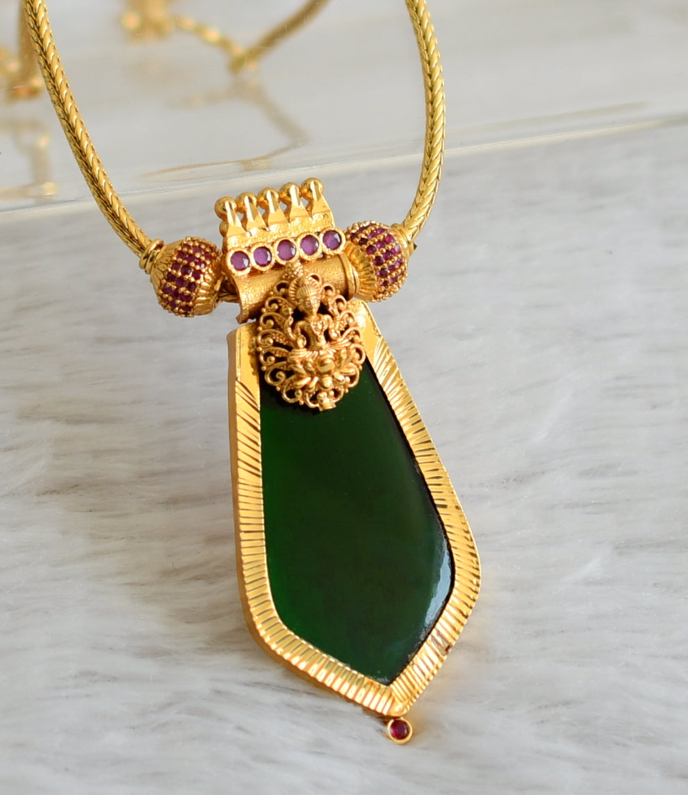 Gold tone kerala style ruby-green nagapadam lakshmi kodi necklace dj-49097