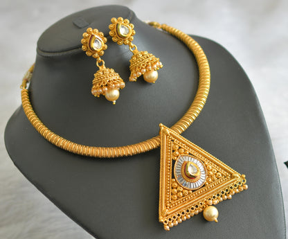 Antique gold tone White Triangle Polki hasli Necklace Set-dj09149