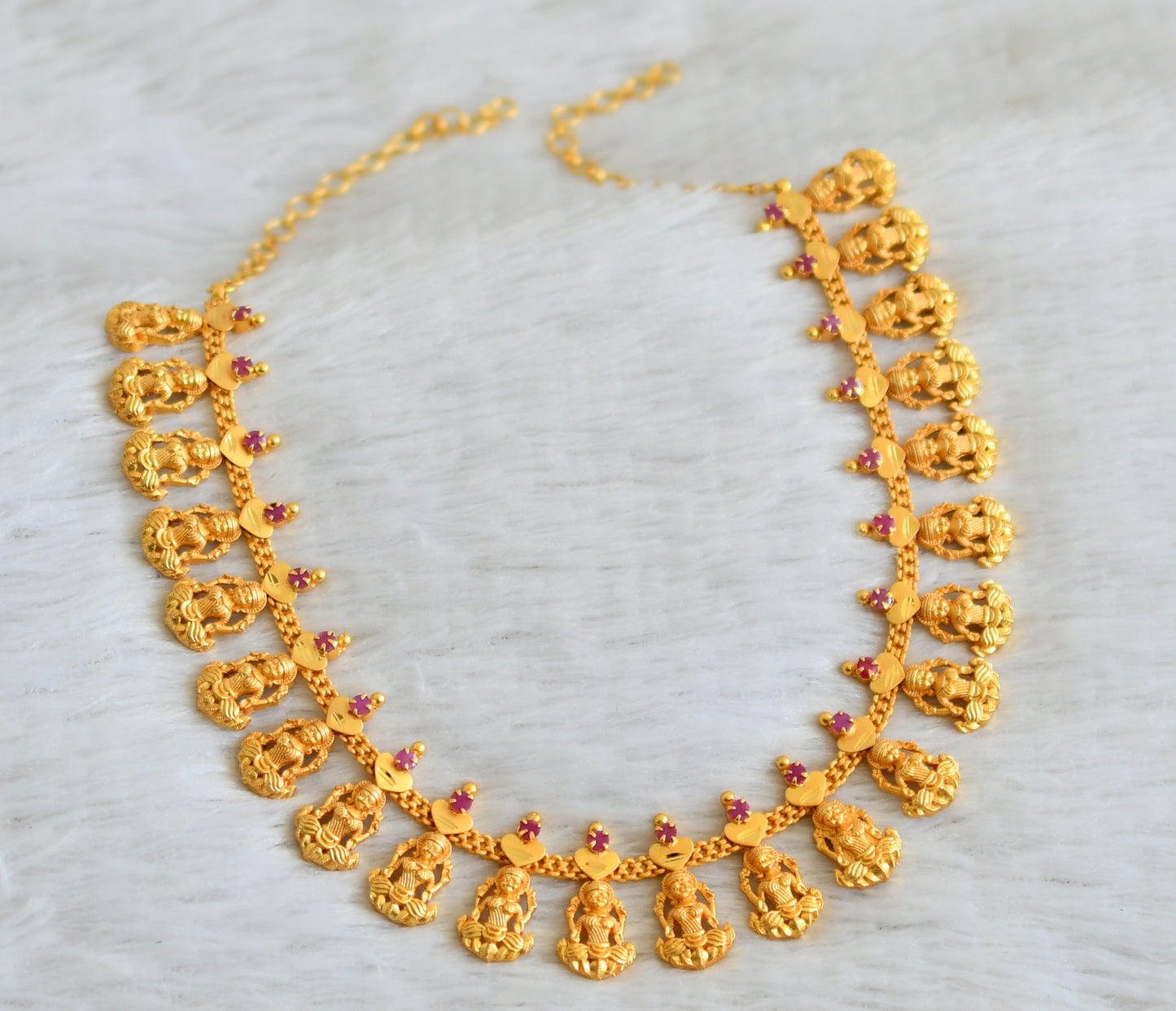 Matte gold tone ruby stone lakshmi necklace dj-49109