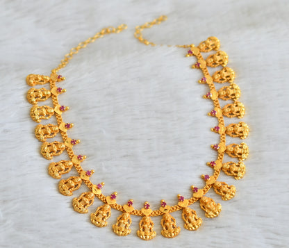 Matte gold tone ruby stone lakshmi necklace dj-49109