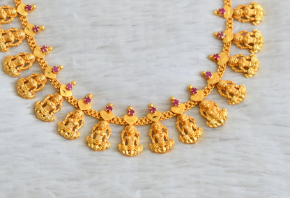 Matte gold tone ruby stone lakshmi necklace dj-49109