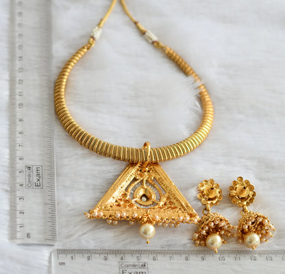 Antique gold tone White Triangle Polki hasli Necklace Set-dj09149