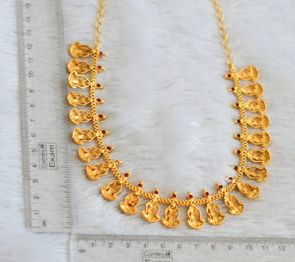 Matte gold tone ruby stone lakshmi necklace dj-49109