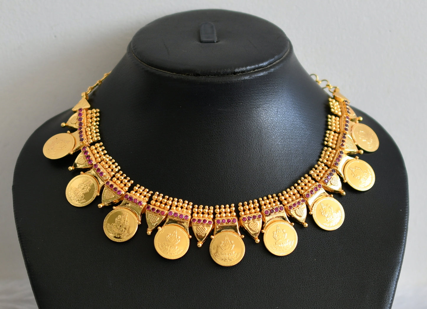 Gold look alike ad pink lakshmi coin kerala style necklace dj-49106