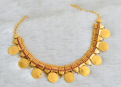 Gold look alike ad pink lakshmi coin kerala style necklace dj-49106