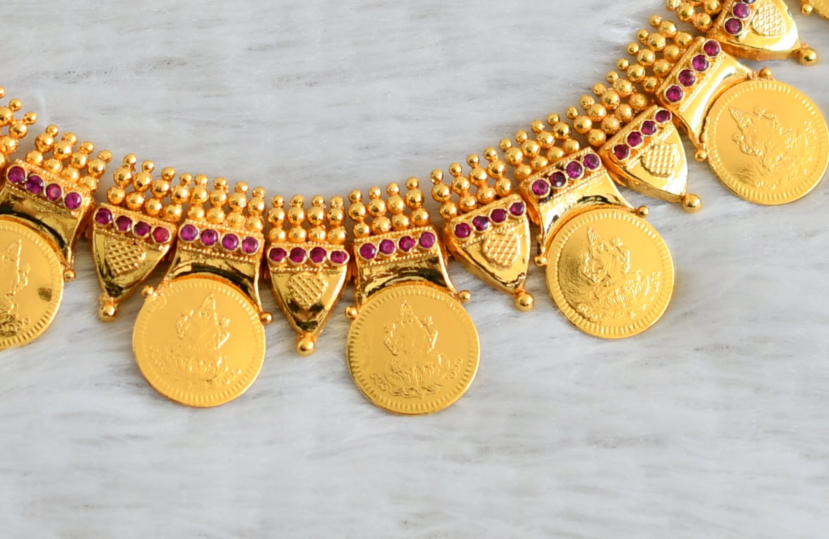 Gold look alike ad pink lakshmi coin kerala style necklace dj-49106