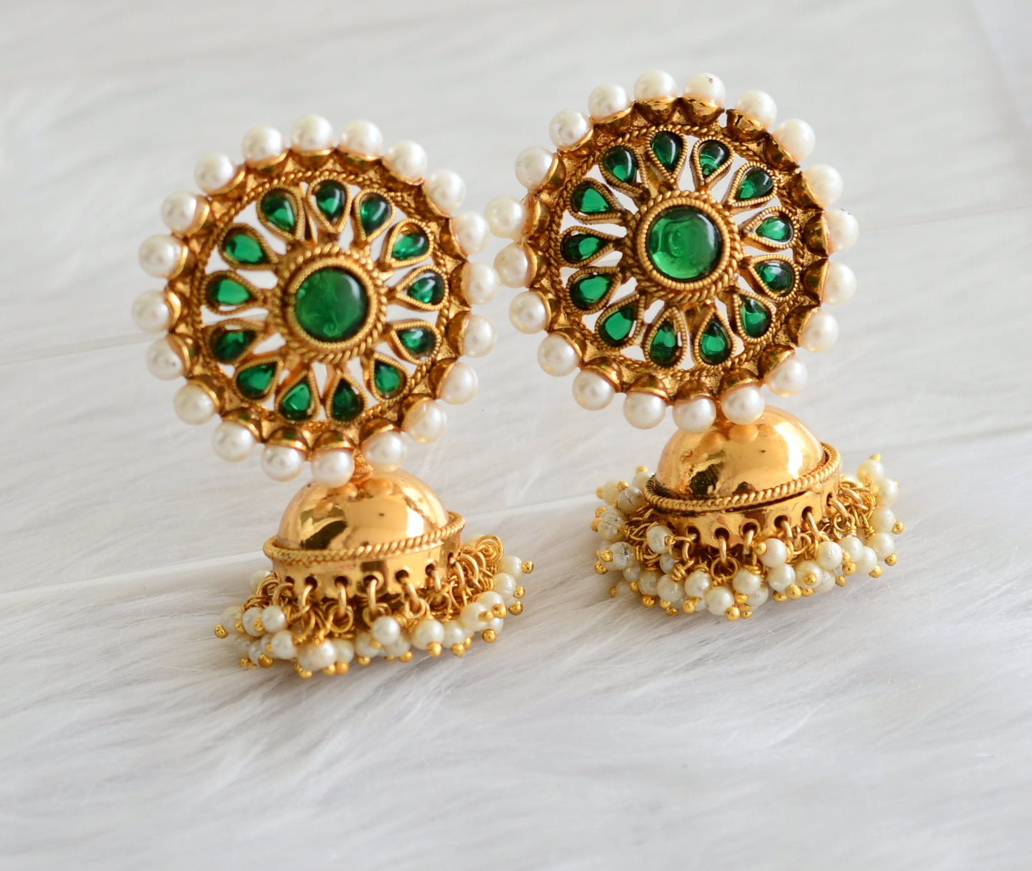 Antique gold green round Jhumkka dj-03953