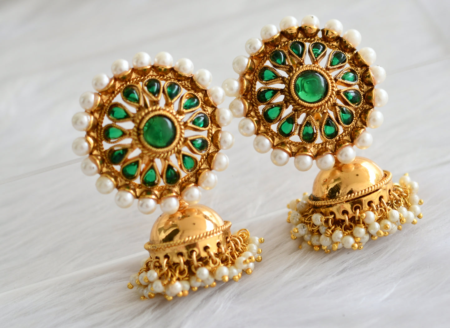 Antique gold green round Jhumkka dj-03953