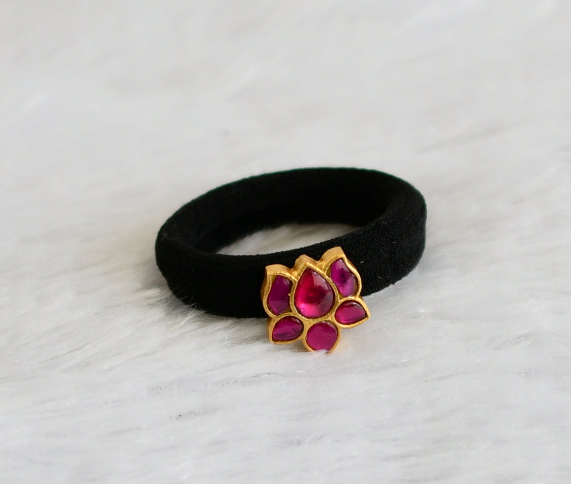 Matte finish pink kundan jadau lotus black hair band dj-47316