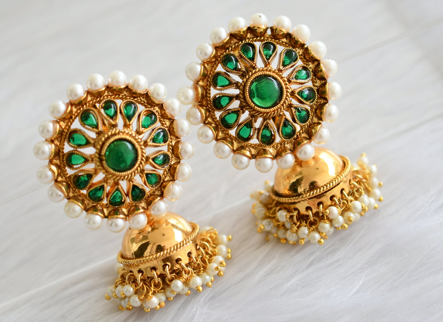 Antique gold green round Jhumkka dj-03953