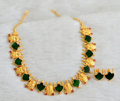 Gold look alike ruby-green palakka lakshmi necklace set dj-49110