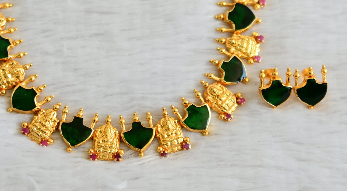 Gold look alike ruby-green palakka lakshmi necklace set dj-49110