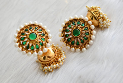 Antique gold green round Jhumkka dj-03953