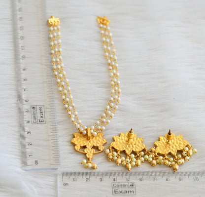 Gold tone pink-green-white pearl kundan lotus choker necklace set dj-45612