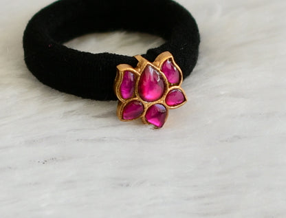 Matte finish pink kundan jadau lotus black hair band dj-47321