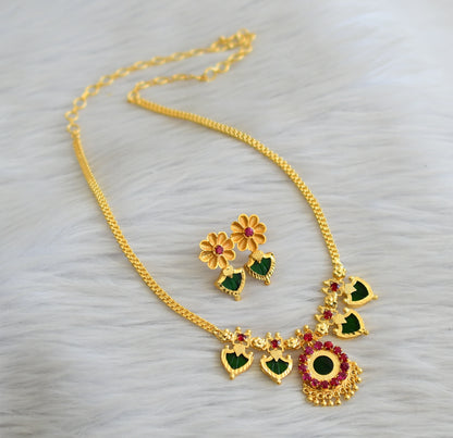 Gold tone pink-green palakka necklace set dj45611