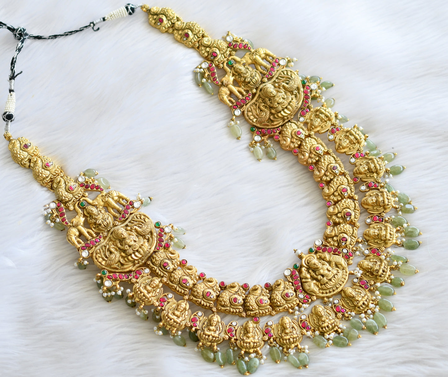 Antique gold look alike pink-green-white kundan jadau lakshmi peacock elephant haar dj-43913