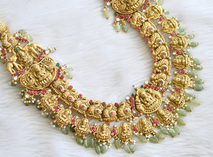 Antique gold look alike pink-green-white kundan jadau lakshmi peacock elephant haar dj-43913