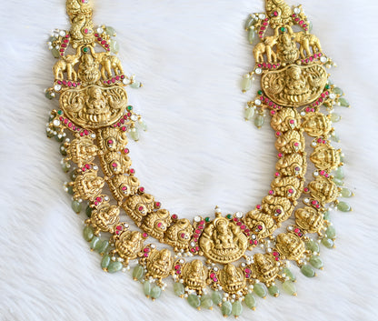 Antique gold look alike pink-green-white kundan jadau lakshmi peacock elephant haar dj-43913