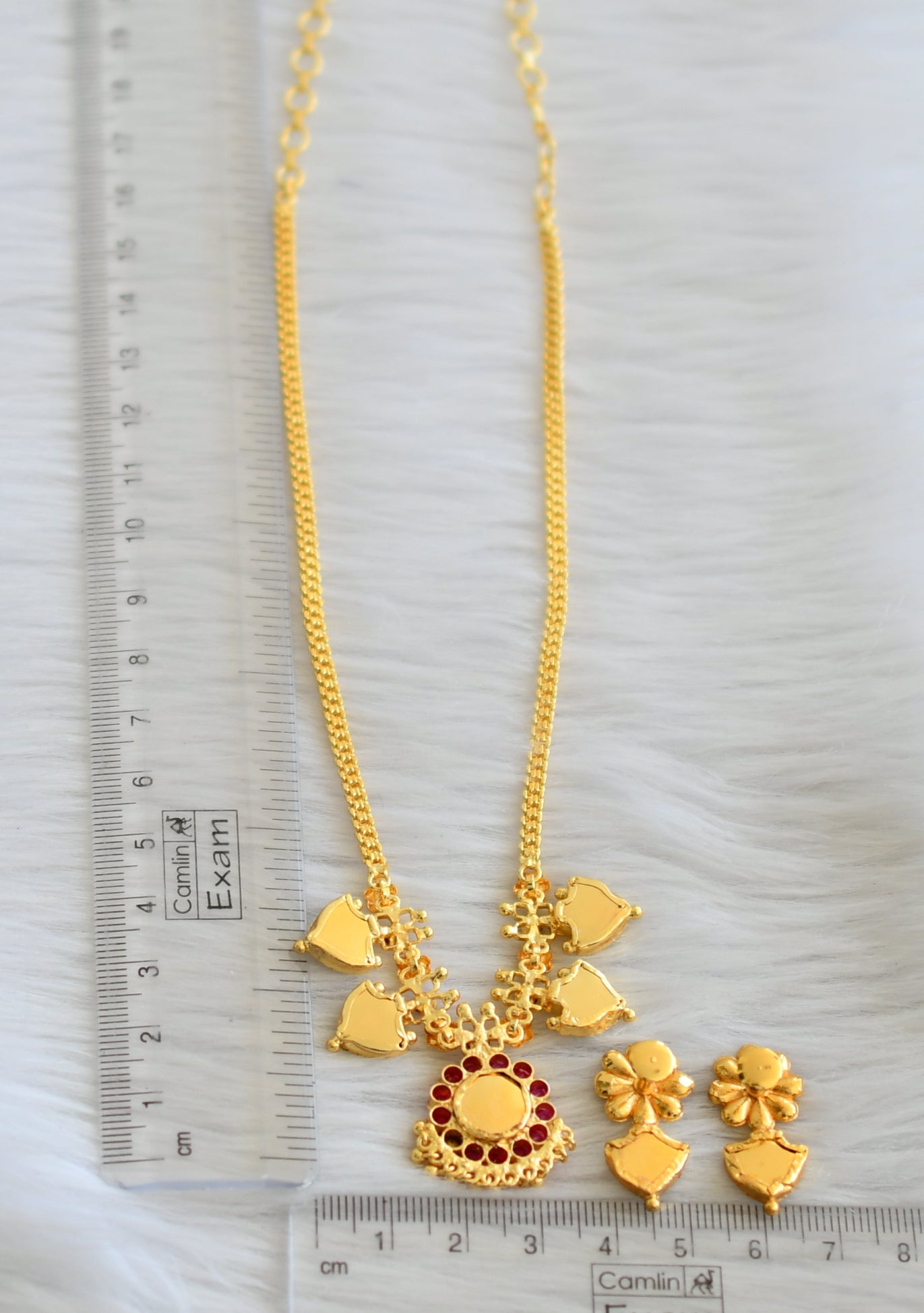 Gold tone pink-green palakka necklace set dj45611