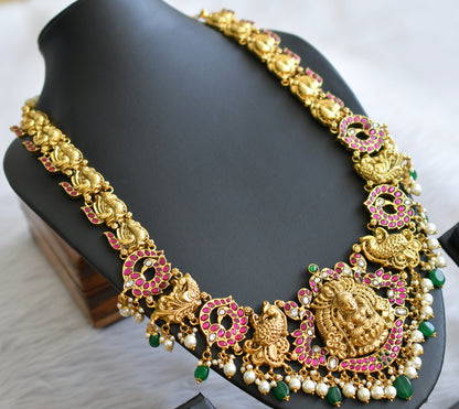 Antique gold look alike pink-green-white kundan jadau lakshmi peacock haar dj-43911