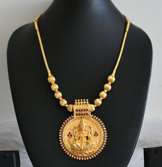 Gold look alike ad pink big 3D lakshmi kodi necklace dj-49102