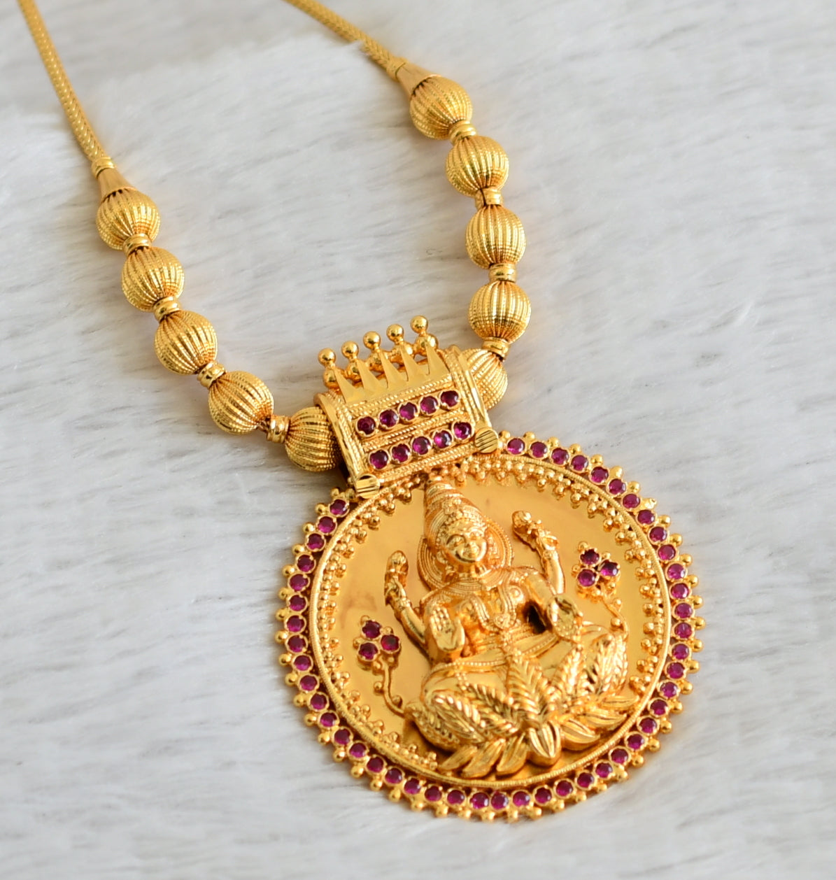 Gold look alike ad pink big 3D lakshmi kodi necklace dj-49102