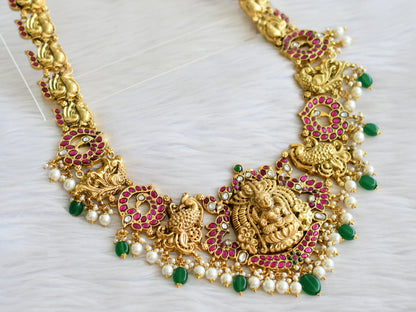 Antique gold look alike pink-green-white kundan jadau lakshmi peacock haar dj-43911