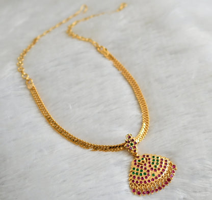 Gold tone ad pink-green South Indian style swan attigai/necklace dj-47312