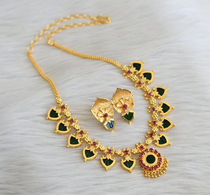 Gold tone pink-green palakka necklace set dj-45610