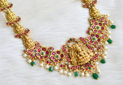 Antique gold look alike pink-green-white kundan jadau lakshmi flower haar dj-43910