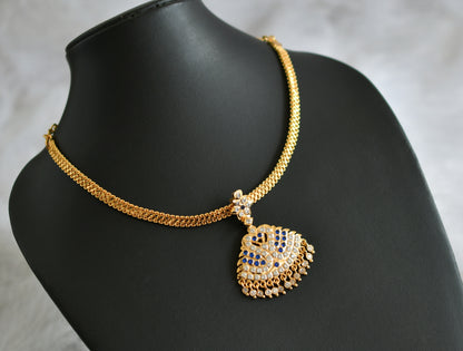 Gold tone ad blue-white South Indian style swan attigai/necklace dj-47314