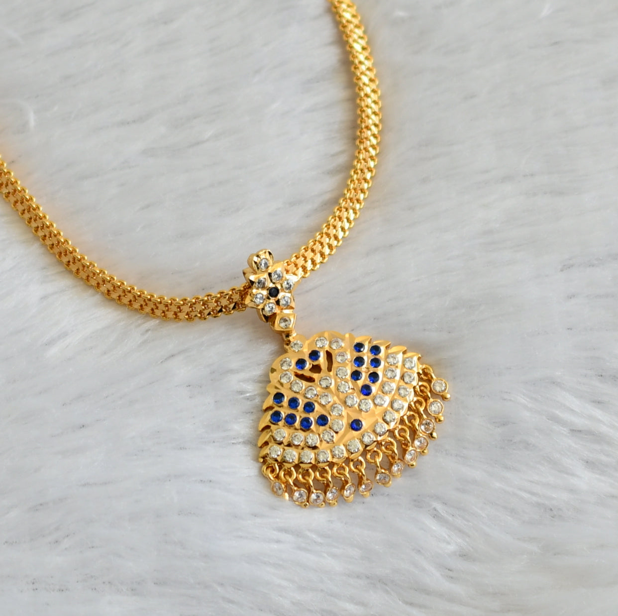 Gold tone ad blue-white South Indian style swan attigai/necklace dj-47314