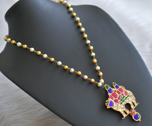 Gold tone pink-green-white-blue kundan jadau uma maheshwar necklace dj-43924