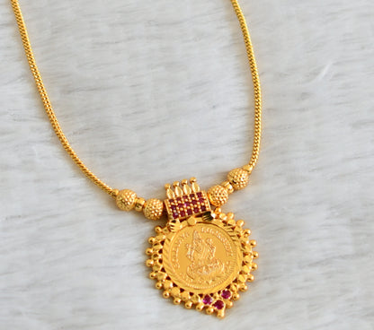 Gold tone ruby stone lakshmi round kodi necklace dj-49115