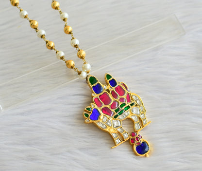 Gold tone pink-green-white-blue kundan jadau uma maheshwar necklace dj-43924