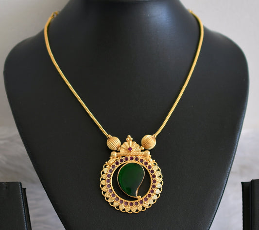 Gold tone kerala style ruby-green mango round necklace dj-49098