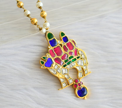 Gold tone pink-green-white-blue kundan jadau uma maheshwar necklace dj-43924