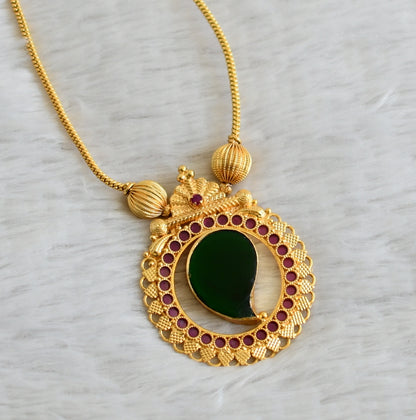 Gold tone kerala style ruby-green mango round necklace dj-49098