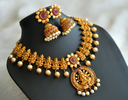 Matte finish ruby lakshmi necklace set dj-09232