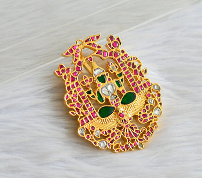 Gold tone pink-green-white kundan jadau lakshmi pendant dj-43916